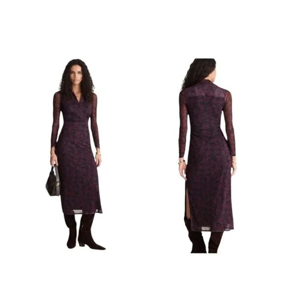Madewell Dresses & Skirts - NWT Madewell Chandra Long-Sleeve Polo Midi Dress Deep aubergine Purple Floral L